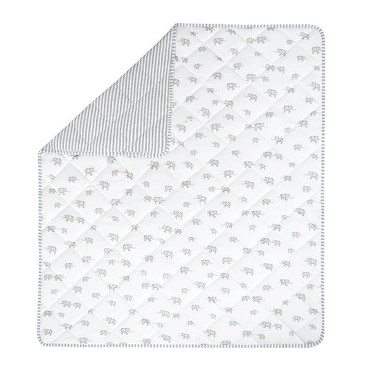 Living Textiles - Reversible Quilted Cot Comforter - Watercolour Elephant