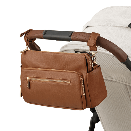 OiOi - Multitasker Pram Caddy - Chestnut Brown Vegan Leather