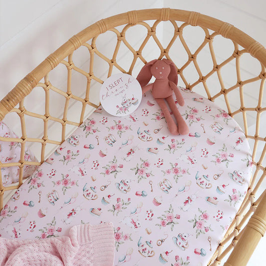 Snuggle Hunny - Alice's Tea Party Organic Bassinet Sheet / Change Pad Cover