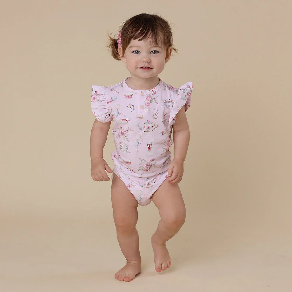 Snuggle Hunny - Alice's Tea Party Short Sleeve Organic Bodysuit