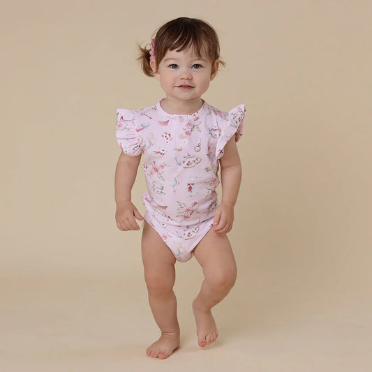 Snuggle Hunny - Alice's Tea Party Short Sleeve Organic Bodysuit