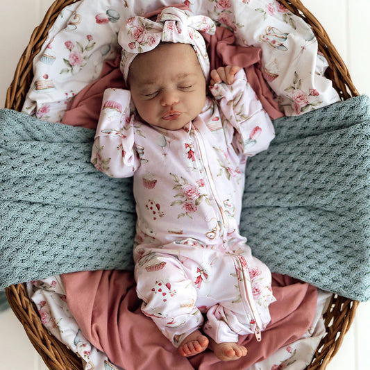 Snuggle Hunny - Alice's Tea Party Organic Snugglesuit Convertible Romper with Frill