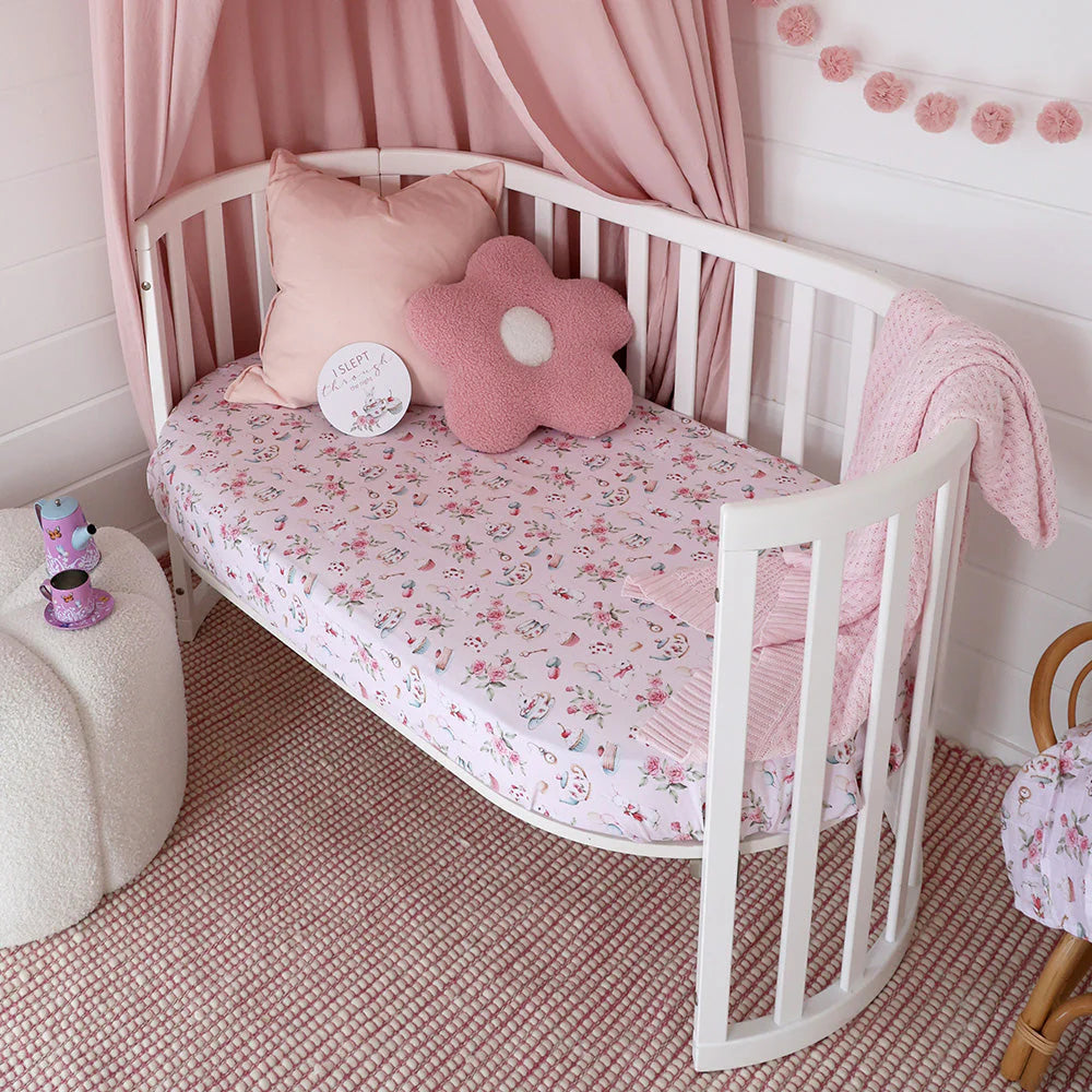 Snuggle Hunny - Alice's Tea Party Organic Fitted Cot Sheet