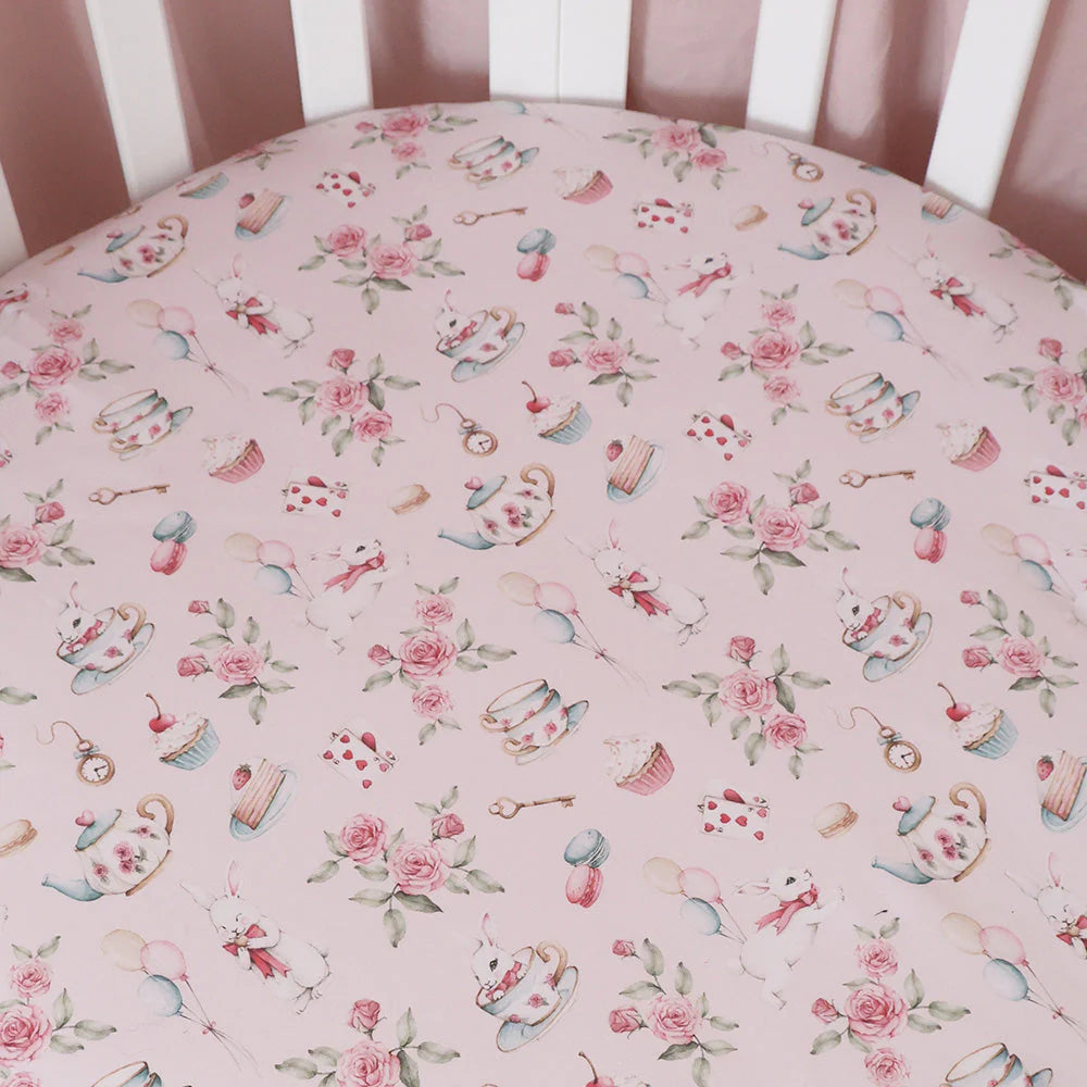 Snuggle Hunny - Alice's Tea Party Organic Fitted Cot Sheet