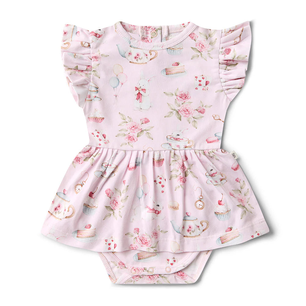Snuggle Hunny - Alice's Tea Party Short Sleeve Organic Dress