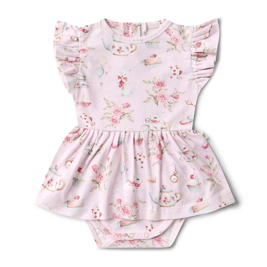Snuggle Hunny - Alice's Tea Party Short Sleeve Organic Dress