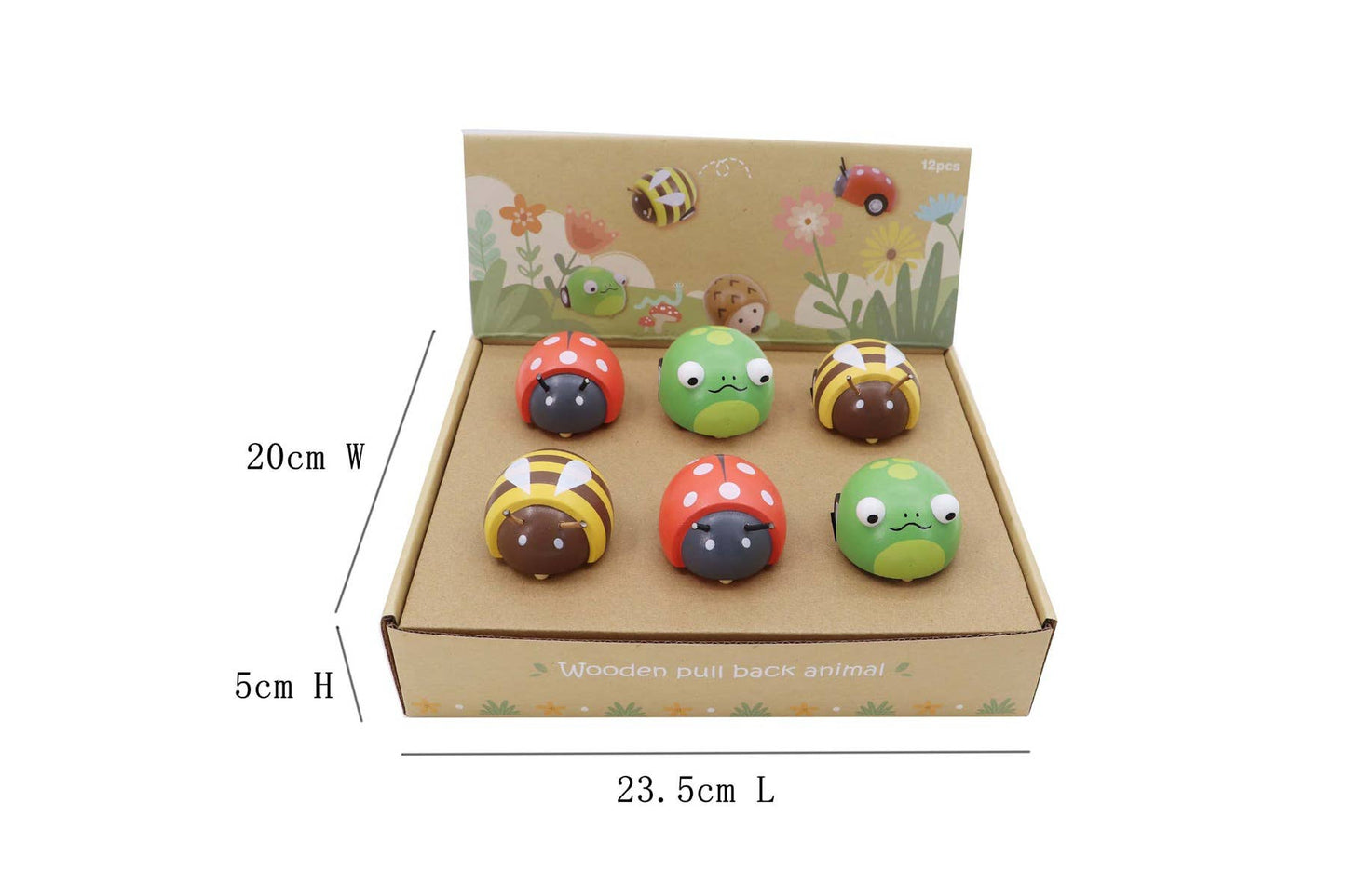 ToysLink - Wooden Pull Back Animal-Bee, Frog and Ladybug