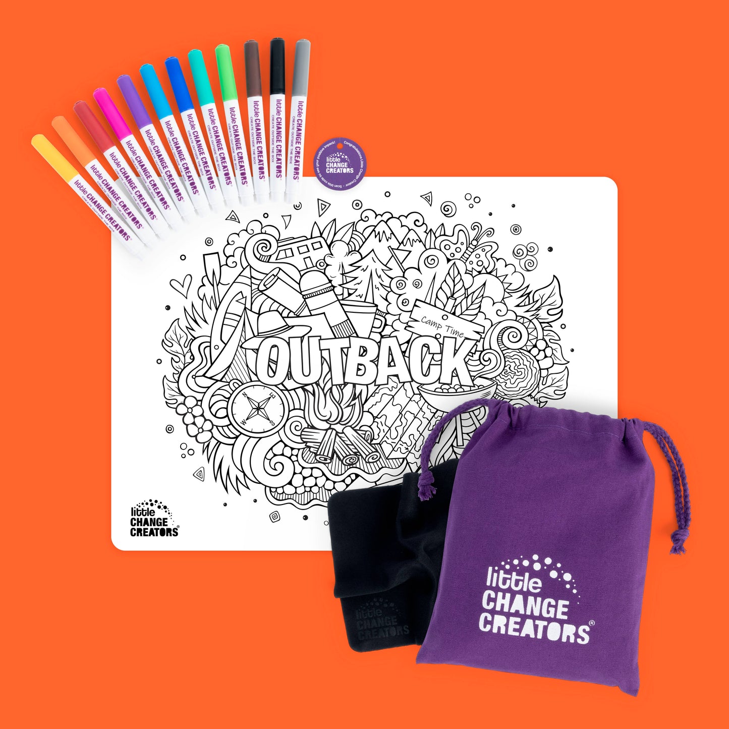 Little Change Creators - OUTBACK | Children's Reusable Colouring Mat Kit