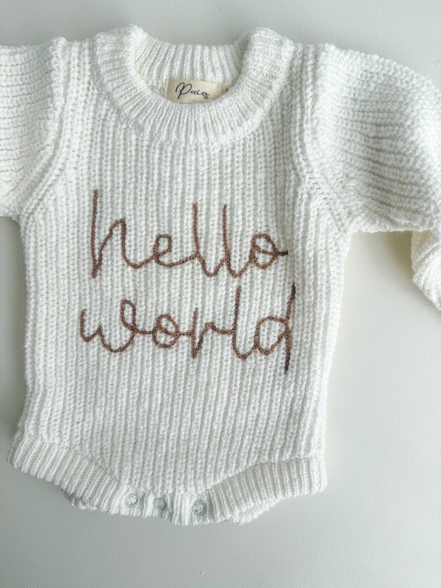 Petite + Co - HELLO WORLD TEXTURED SNOW ROMPER