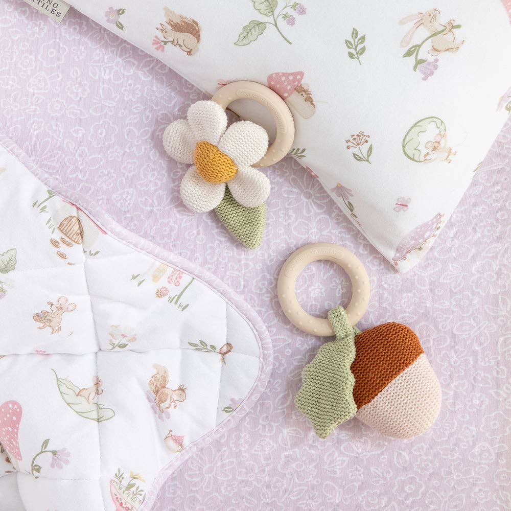 Living Textiles - Acorn Teething Ring Rattle - Whimsical Wonderland