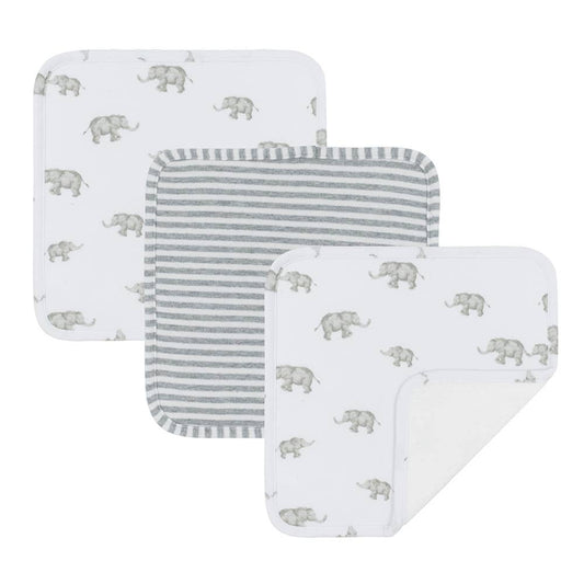 Living Textiles - 3pk Washcloths - Watercolour Elephant