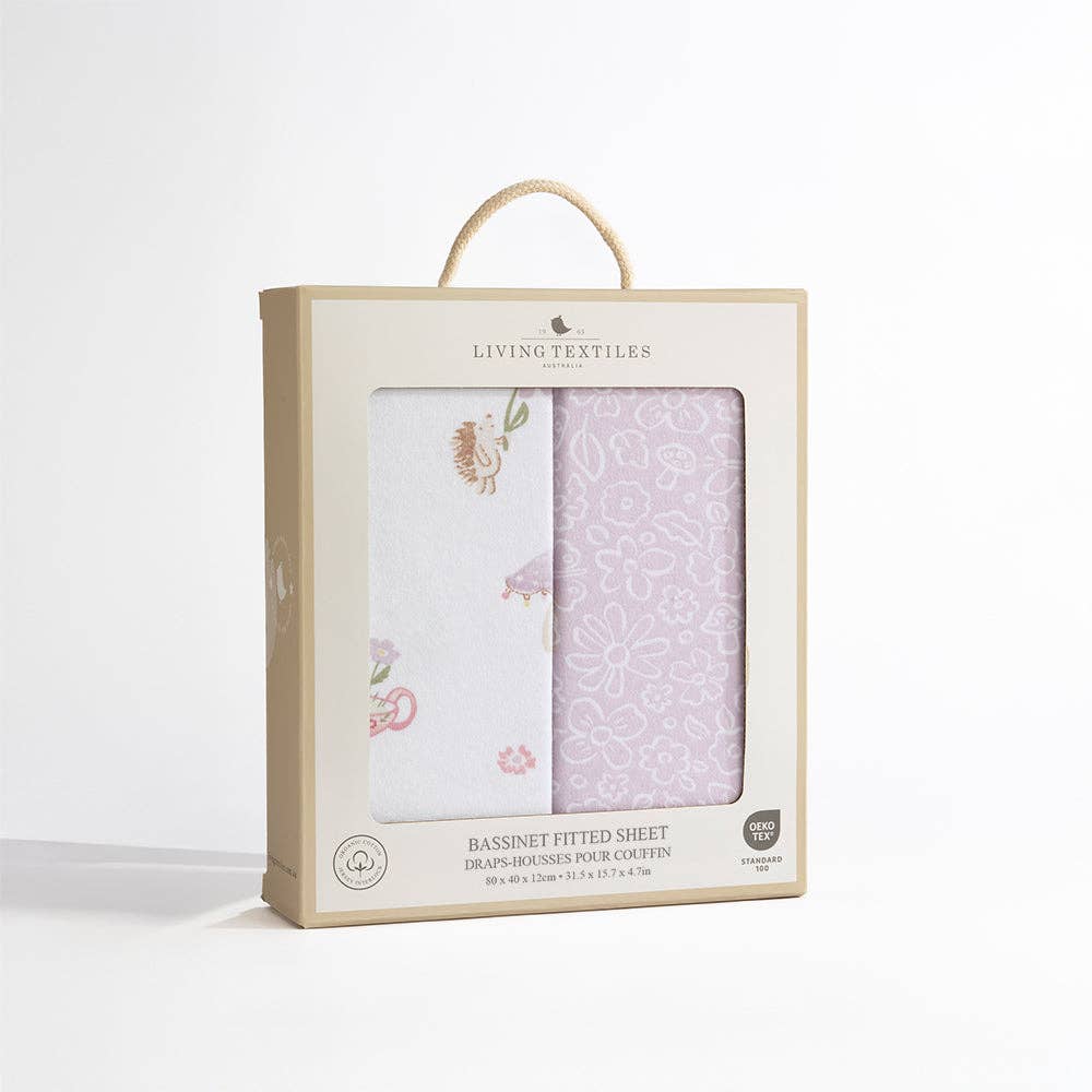 Living Textiles - Organic Bassinet Fitted Sheet 2 Pack - Whimsical Wonderland