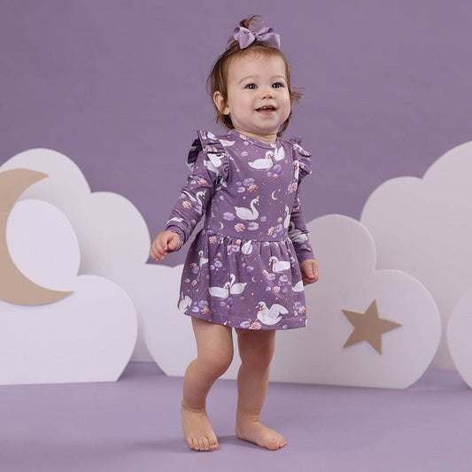 Snuggle Hunny - Midnight Swan Long Sleeve Organic Dress