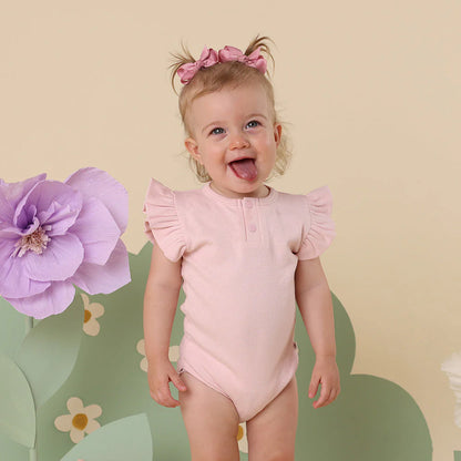 Snuggle Hunny - Baby Pink Short Sleeve Organic Bodysuit with Frill