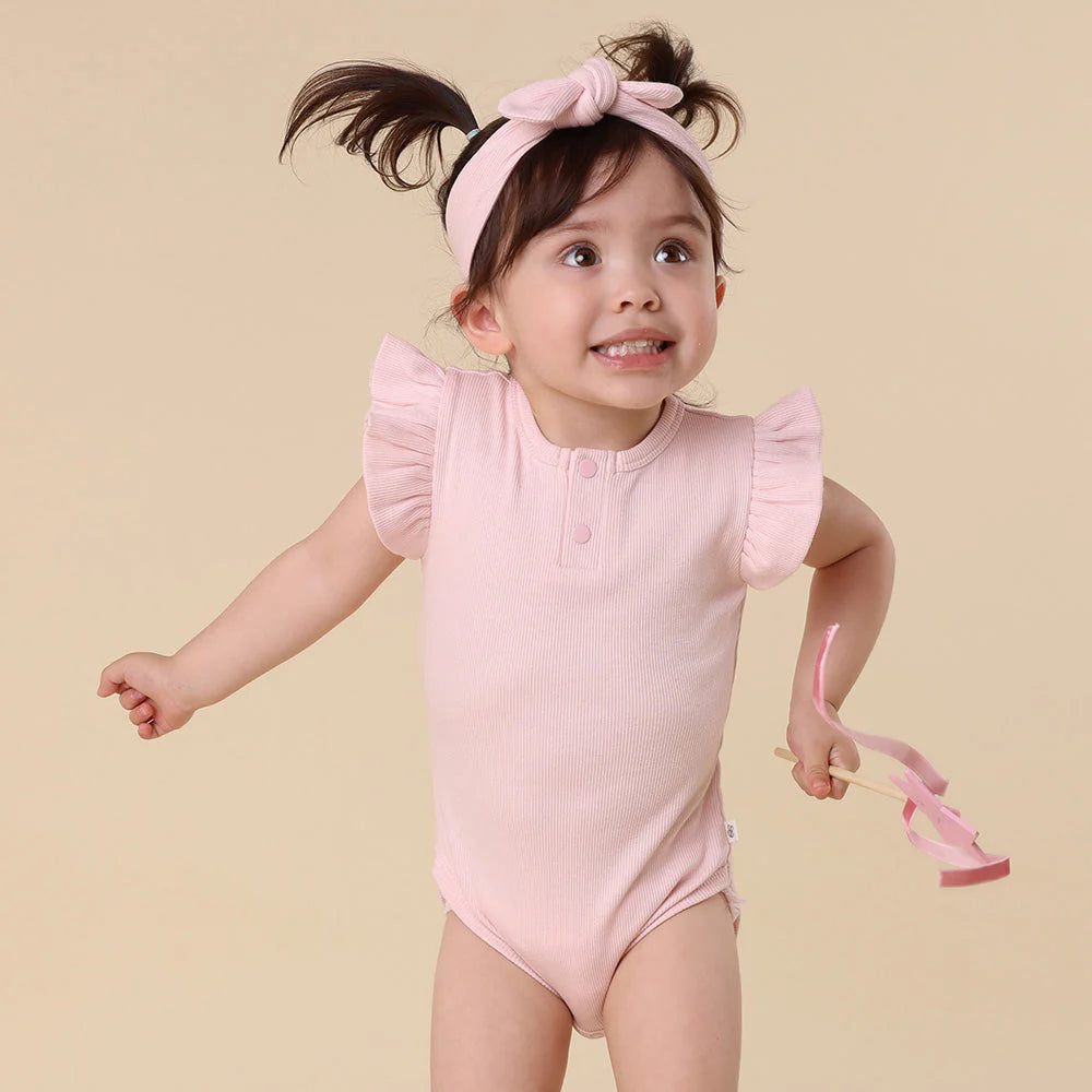 Snuggle Hunny - Baby Pink Short Sleeve Organic Bodysuit with Frill