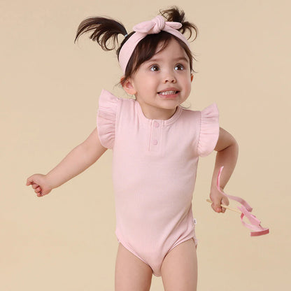 Snuggle Hunny - Baby Pink Short Sleeve Organic Bodysuit with Frill