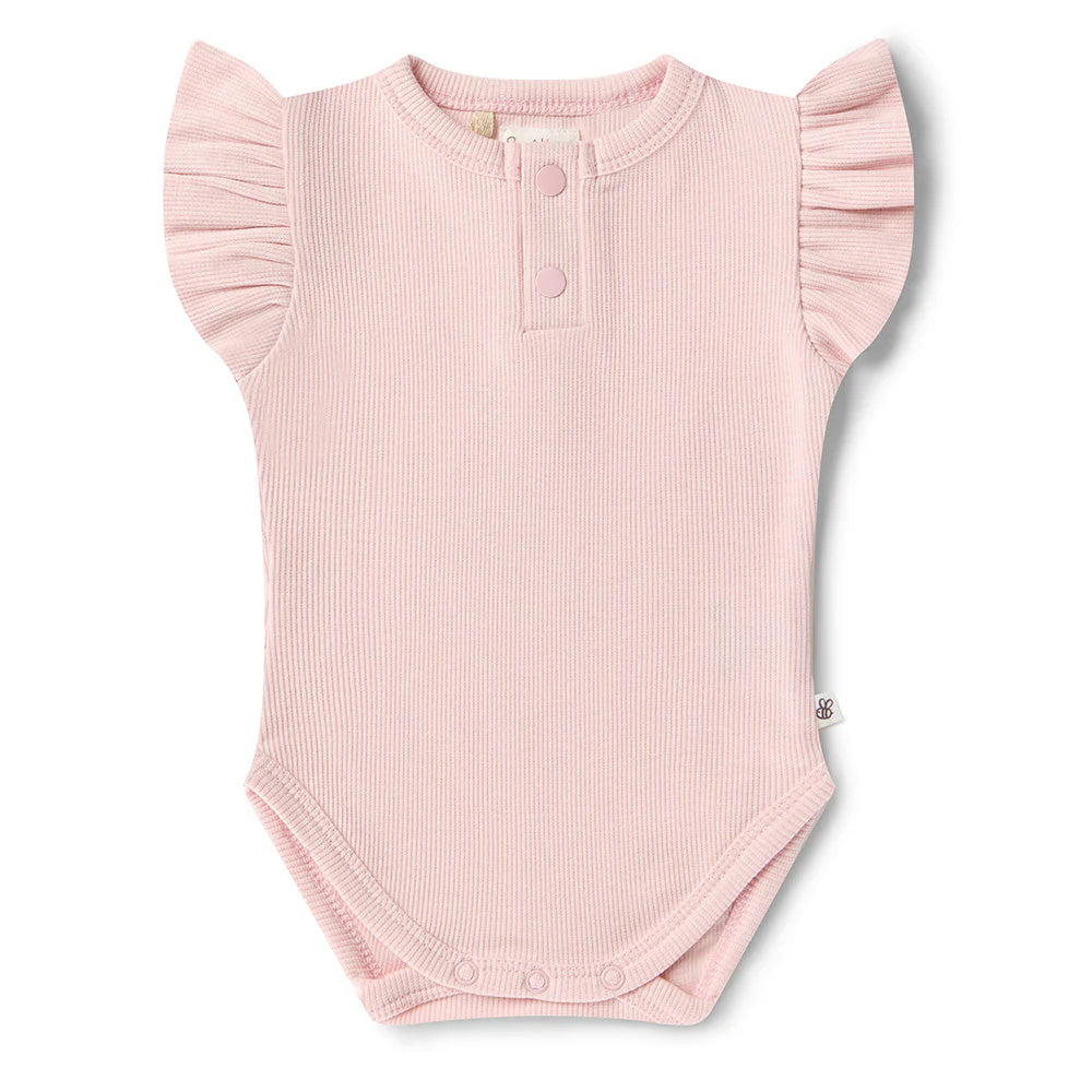Snuggle Hunny - Baby Pink Short Sleeve Organic Bodysuit with Frill