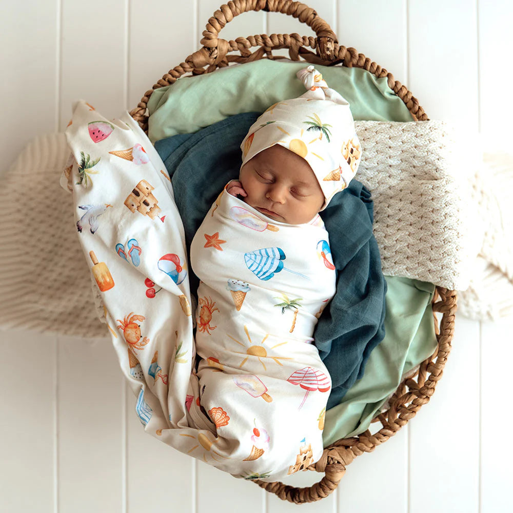 Snuggle Hunny - Beach Fun Organic Jersey Wrap & Beanie Set