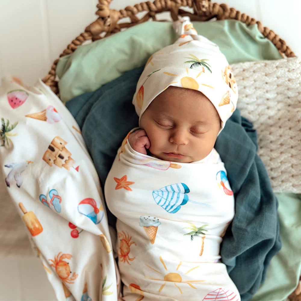 Snuggle Hunny - Beach Fun Organic Jersey Wrap & Beanie Set