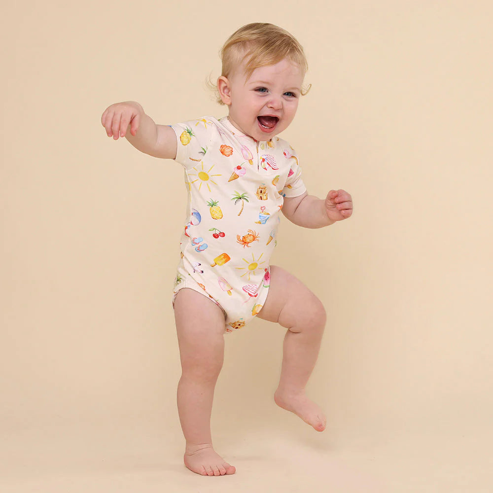 Snuggle Hunny - Beach Fun Short Sleeve Organic Bodysuit