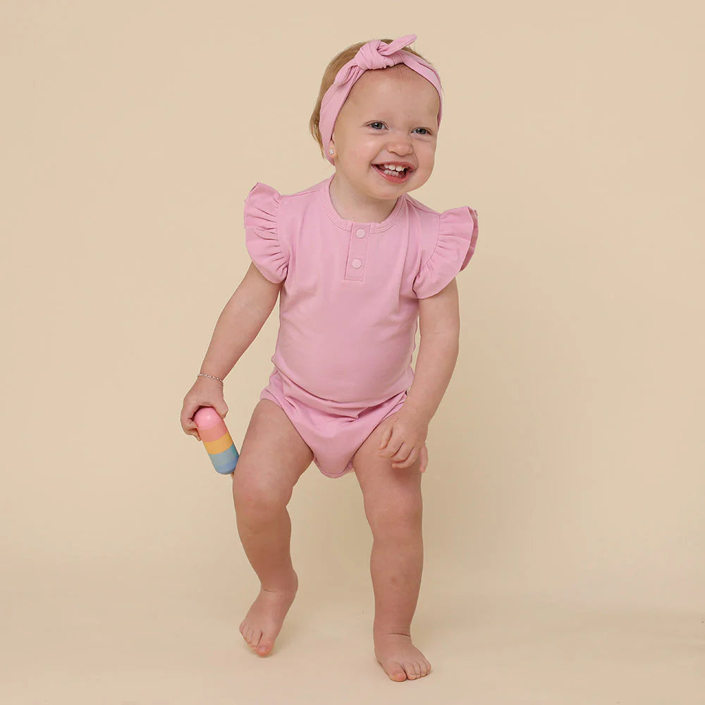 Bubblegum Short Sleeve Organic Bodysuit with Frill