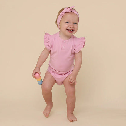 Bubblegum Short Sleeve Organic Bodysuit with Frill