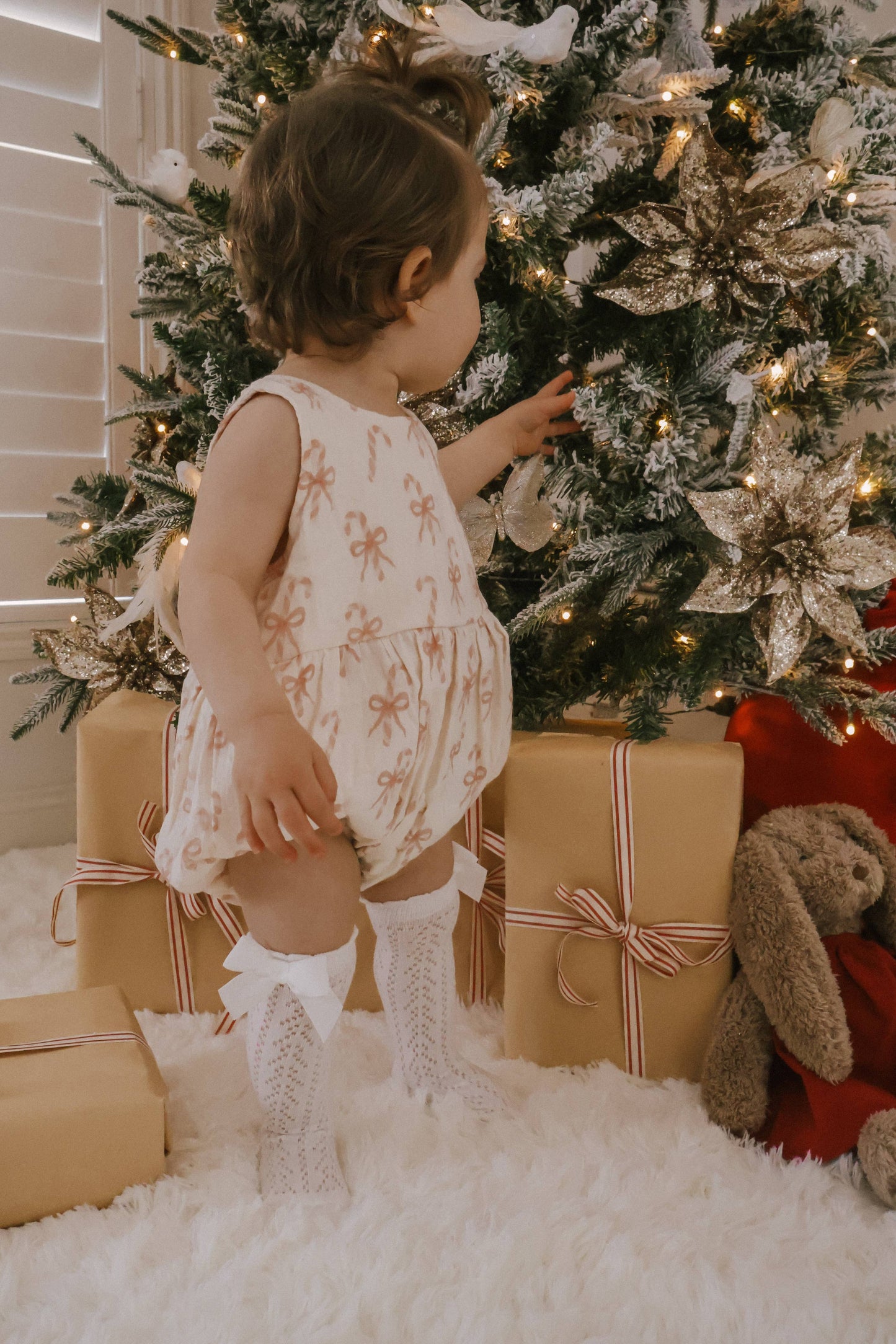 Petite + Co - MUSLIN BOW CANDY CANE ROMPER