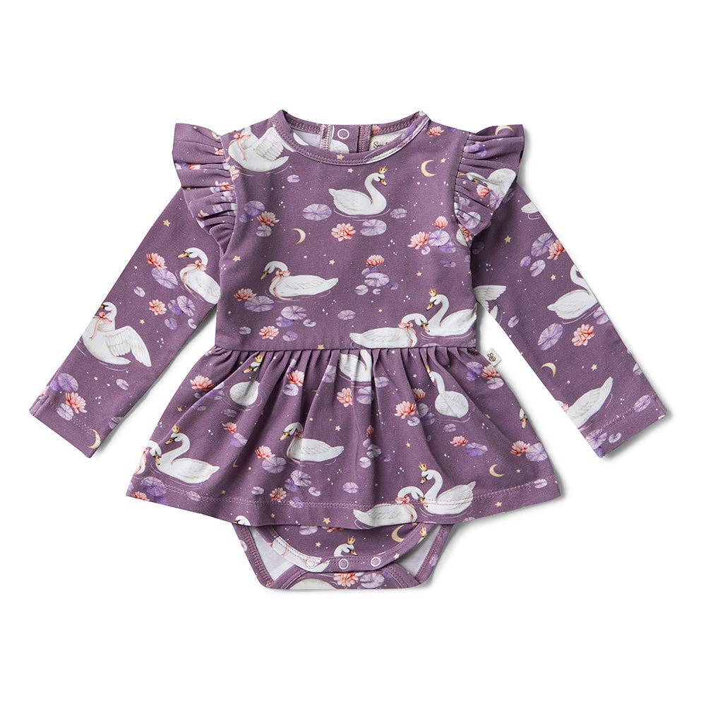 Snuggle Hunny - Midnight Swan Long Sleeve Organic Dress