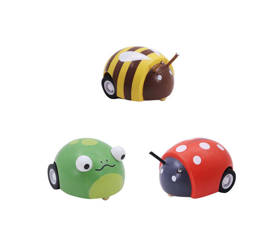 ToysLink - Wooden Pull Back Animal-Bee, Frog and Ladybug