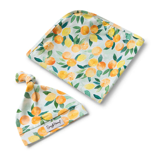 Snuggle Hunny - Citrus Squeeze Organic Jersey Wrap & Beanie Set