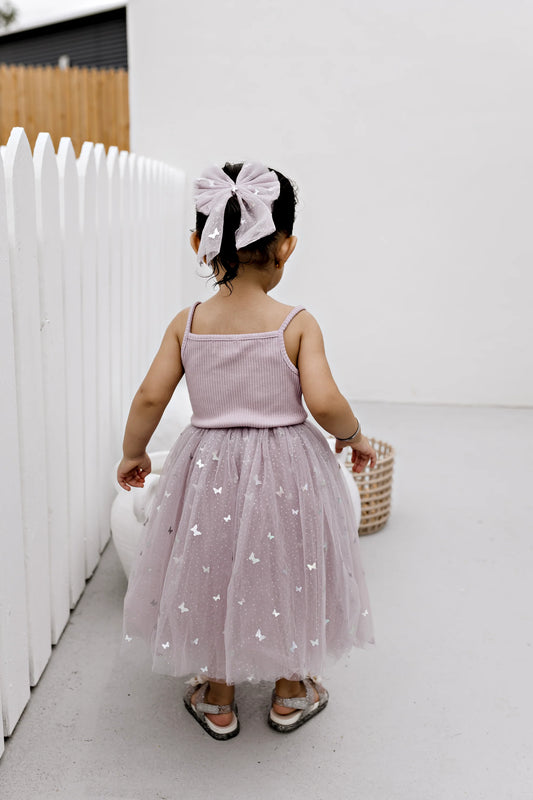 Confetti Kidz - Mauve Butterflies Ribbed Tulle Dress