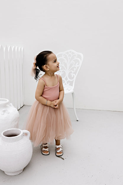 Confetti Kidz - Dusty Pink Ribbed Tulle Dress