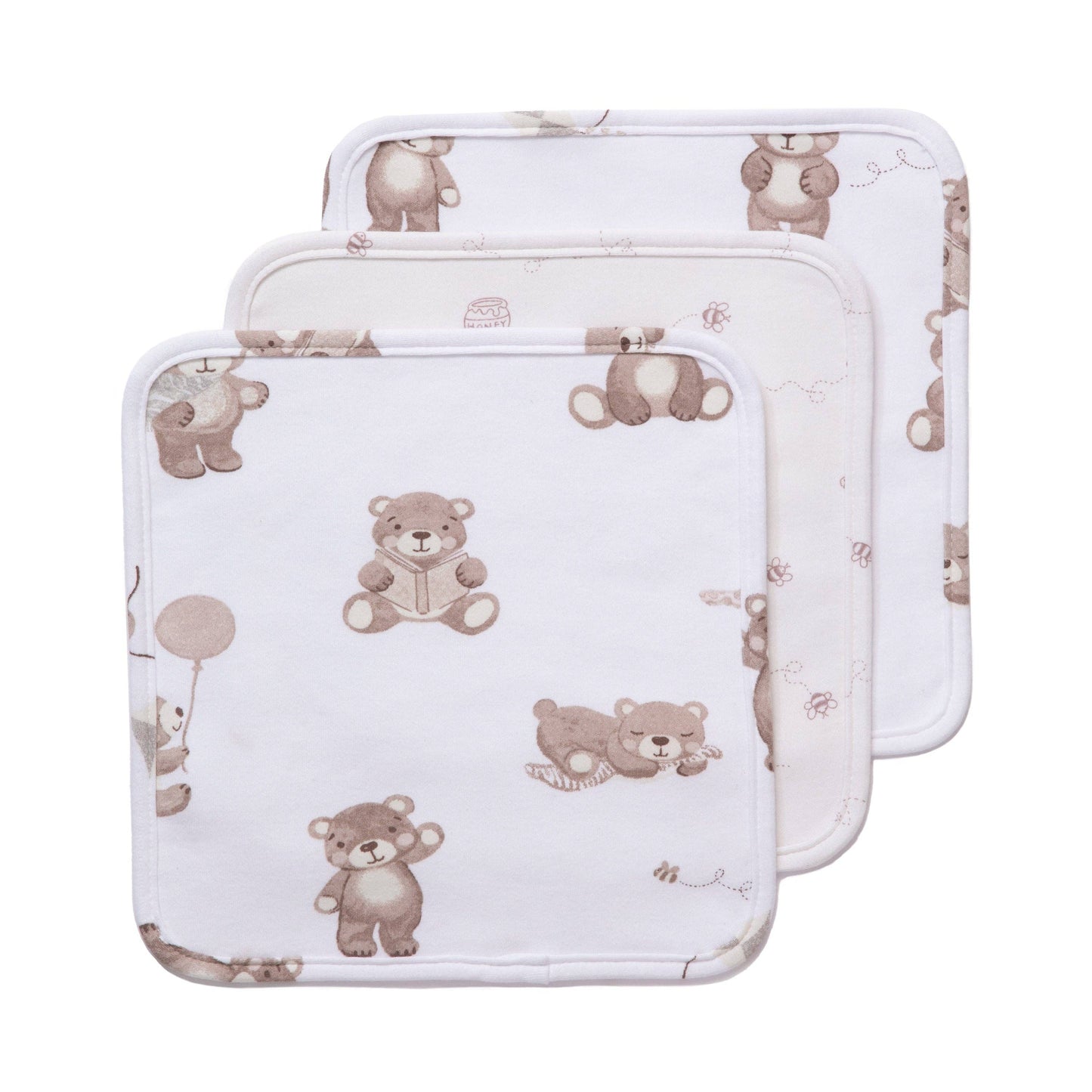 Living Textiles - 3 Pack Washcloths - Cuddly Bear