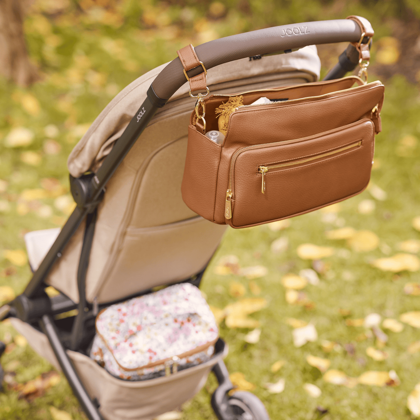 OiOi - Multitasker Pram Caddy - Chestnut Brown Vegan Leather
