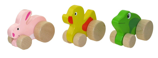 ToysLink - Wood Toy - Wooden Wheelie Animals: Frog, Bunny, Duck