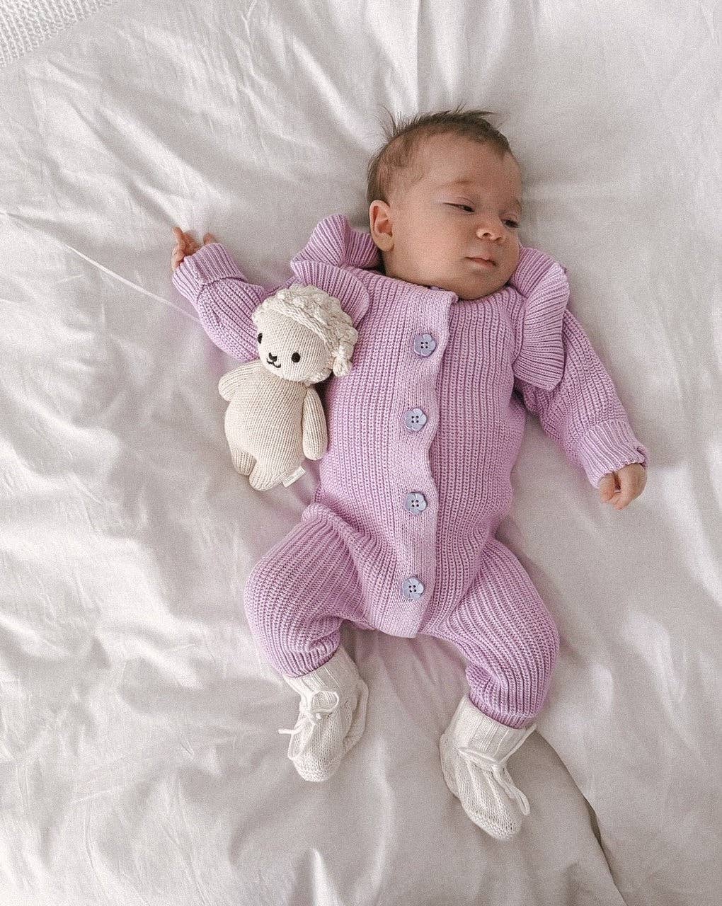 Petite + Co - LONG FLUTTER RIBBED ROMPER | ORCHID