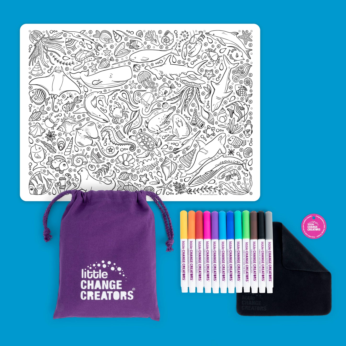 Little Change Creators - UNDERWATER | Wipeable Colouring Mat + Pens Set