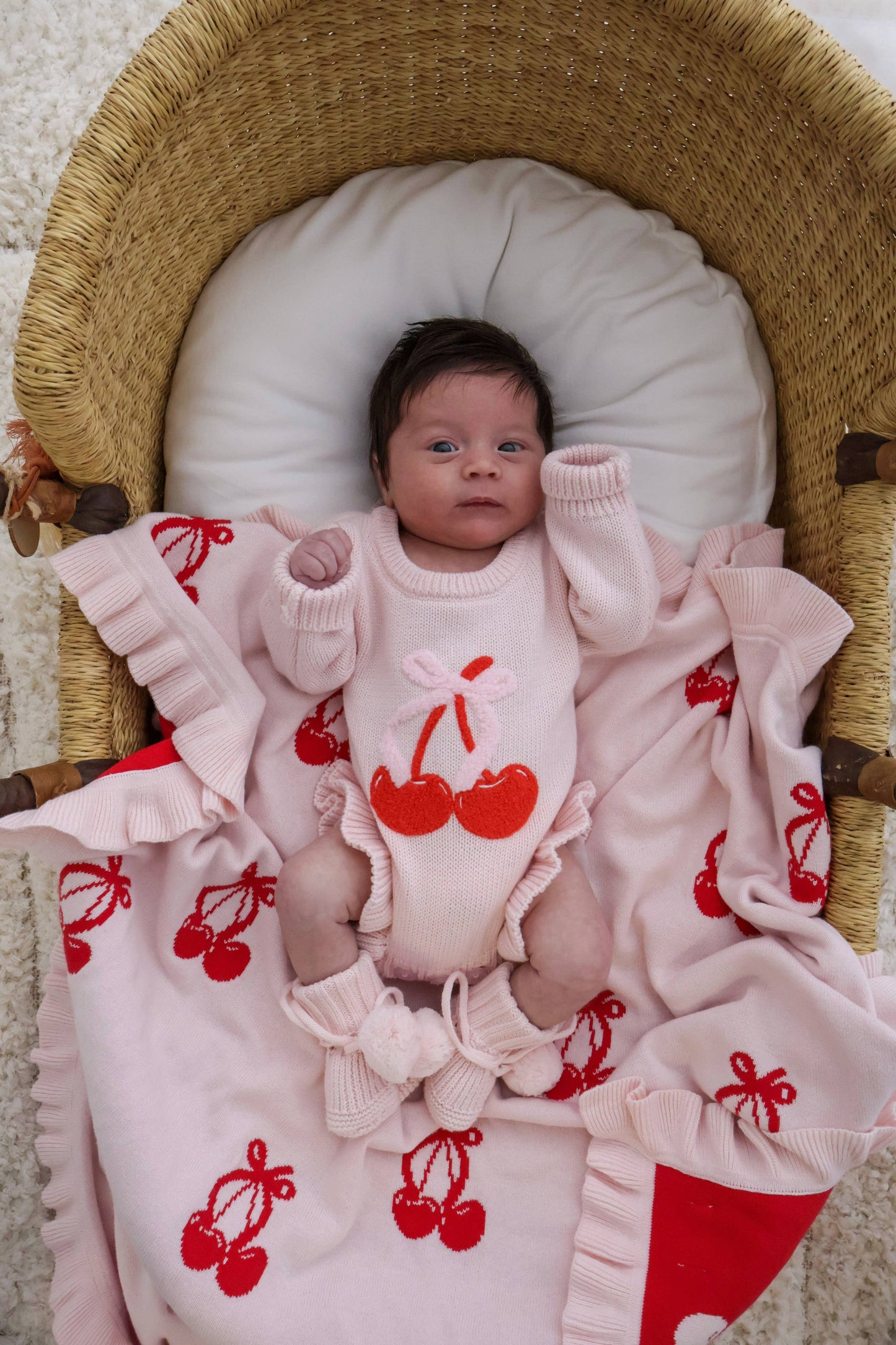 Petite + Co - FRILL CHERRY BOW BLANKET | REVERSIBLE