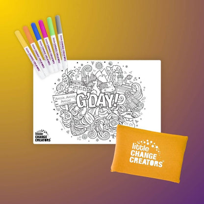 Little Change Creators - G’DAY! Pocket Reusable Colouring In Set | Australian Gift