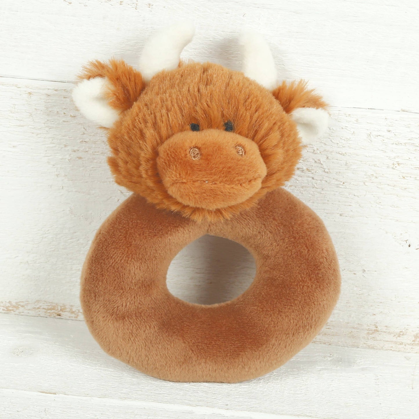 Jomanda Soft Toys & Accessories - Scottish Highland Brown Cow Baby Plush Soft Toy Rattle -10CM