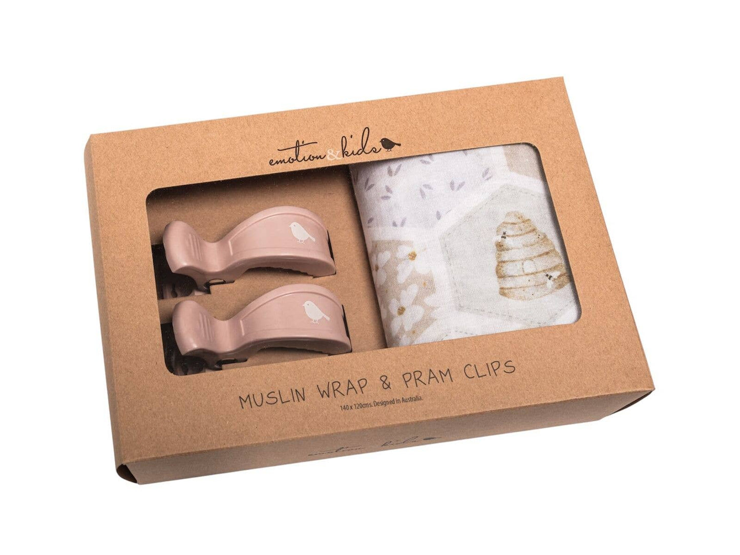Emotion & Kids - Beehive Muslin Wrap & Dusty Pink Pram Clip Set