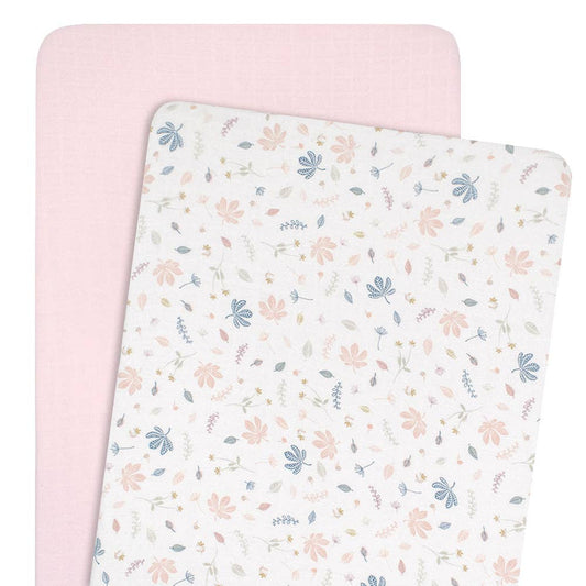Living Textiles - Organic Muslin 2pk Cradle Fitted Sheet - Botanical