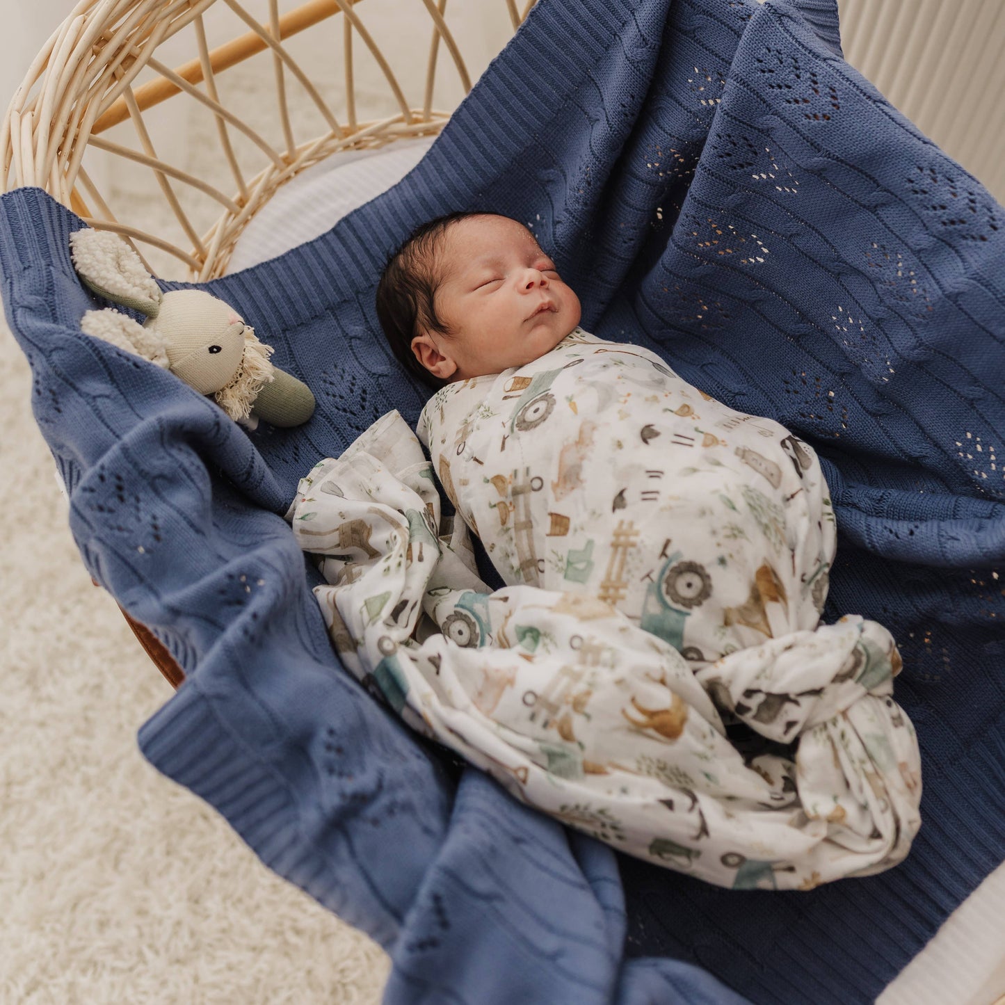 Emotion & Kids - Farm Muslin Wrap & Dusty Blue Pram Clip Set