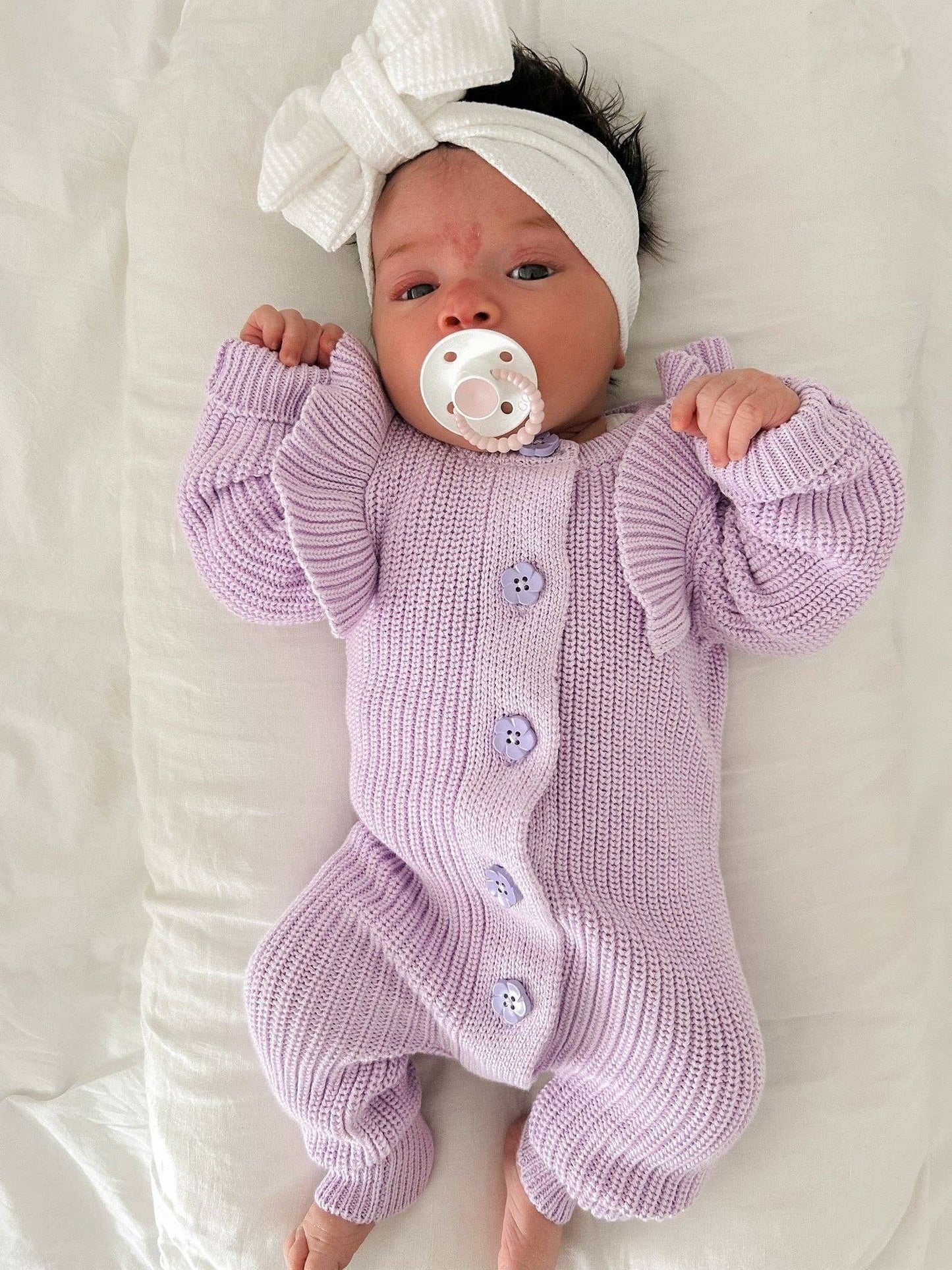 Petite + Co - LONG FLUTTER RIBBED ROMPER | ORCHID