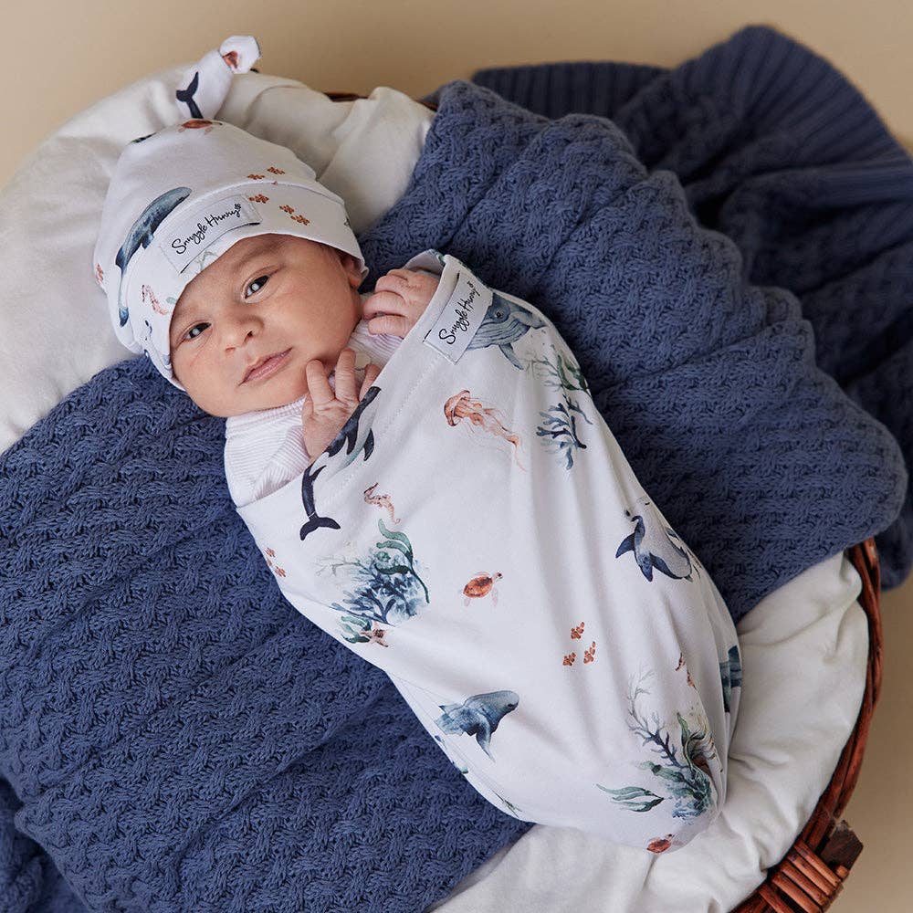 Snuggle Hunny - Ocean Organic Snuggle Swaddle & Beanie Set