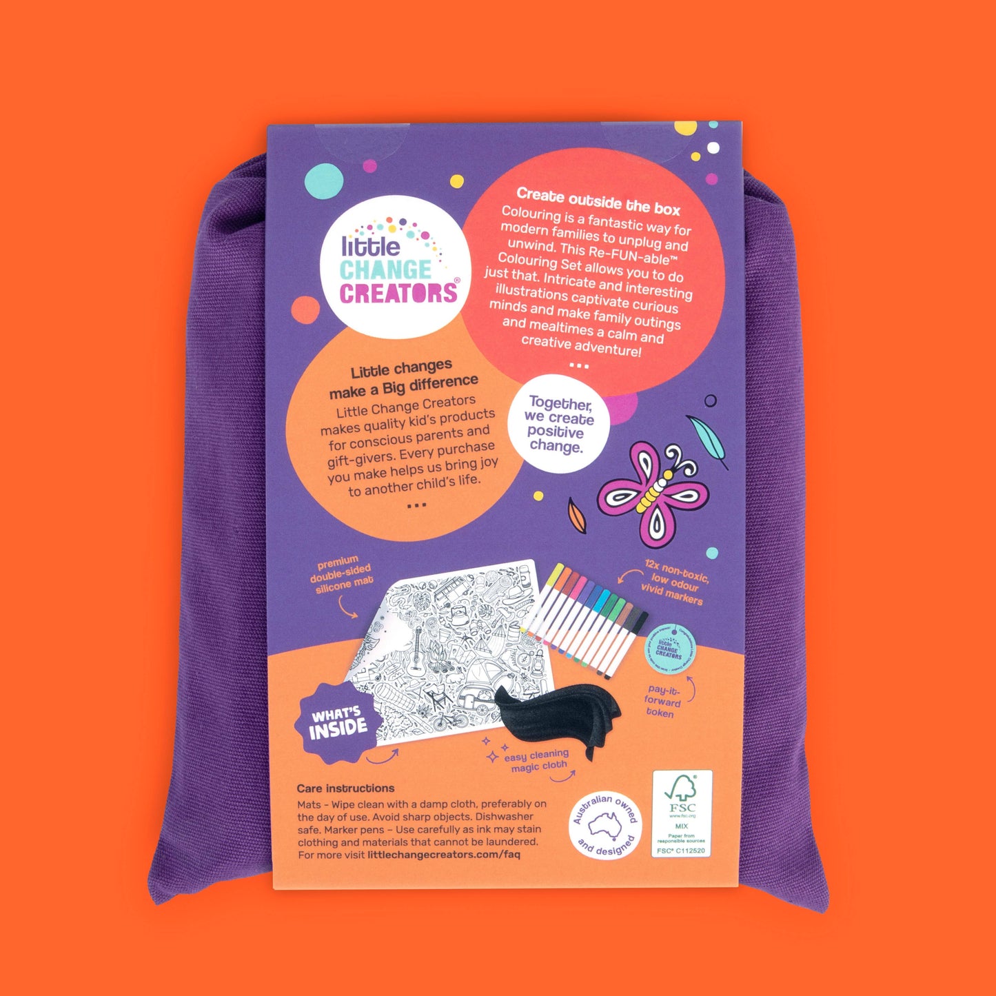 Little Change Creators - OUTBACK | Children's Reusable Colouring Mat Kit