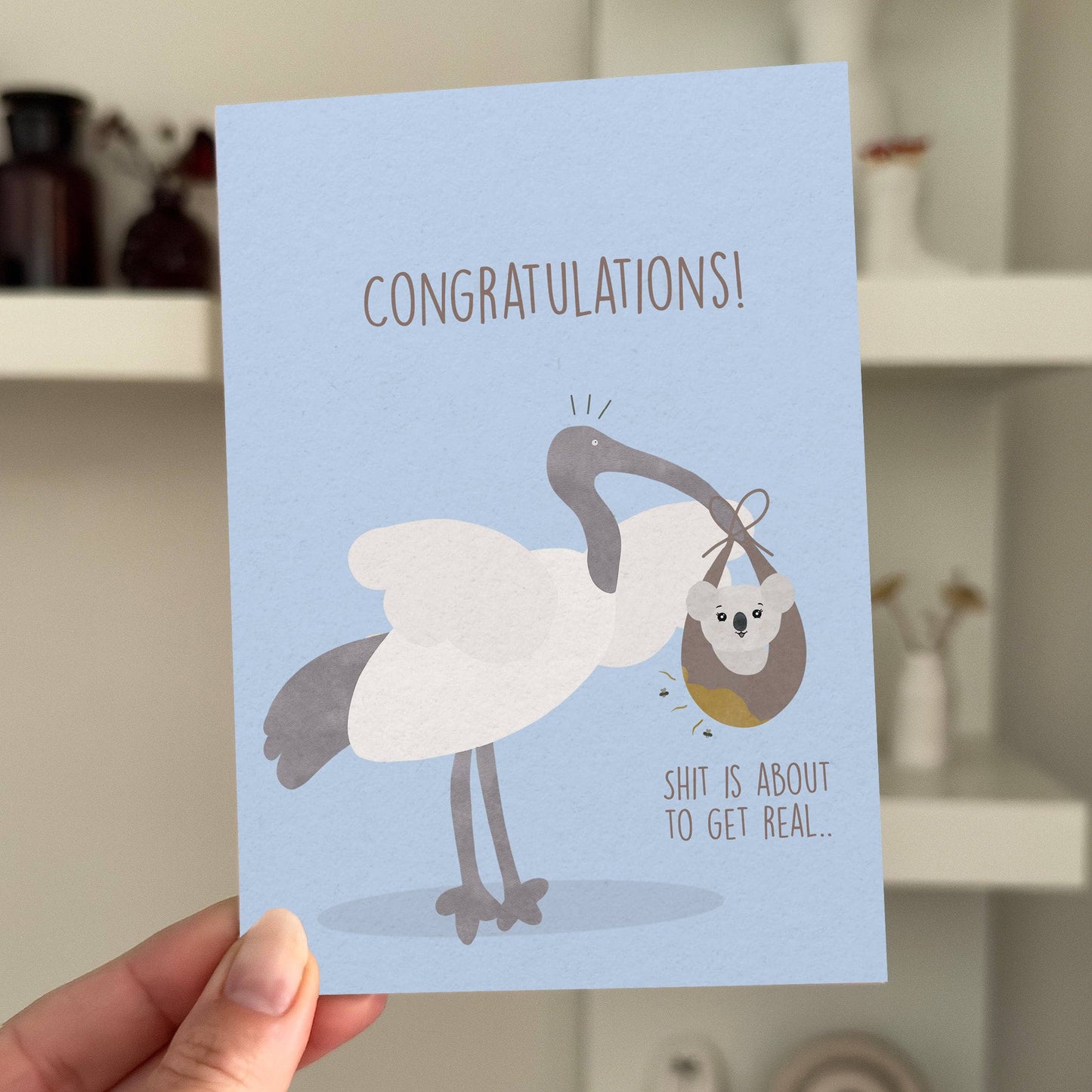 From Rosalie - Sh**s about to get real: Funny baby shower card blue