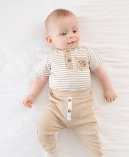 Lūmmi in Colour Babywear - Organic Cotton Short Sleeve Bodysuit - Bear & Oat Stripes