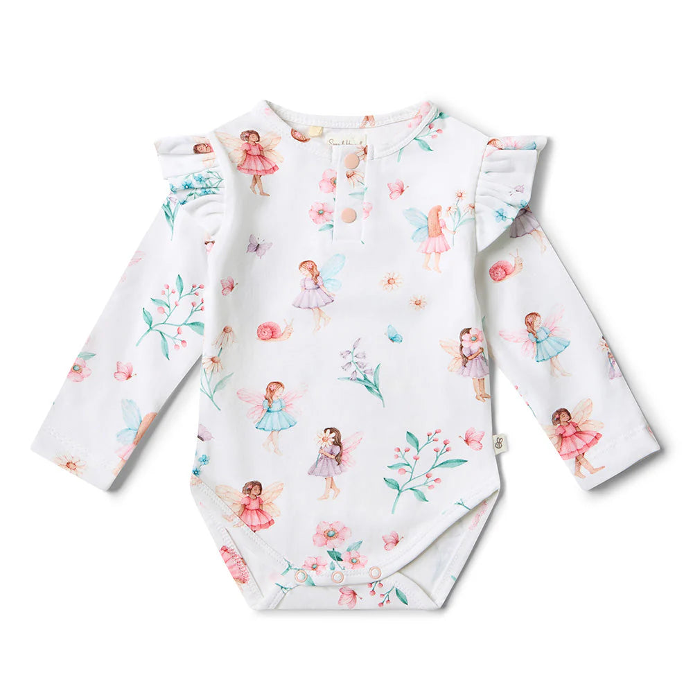 Snuggle Hunny - Fairy Garden Long Sleeve Organic Bodysuit with Frill