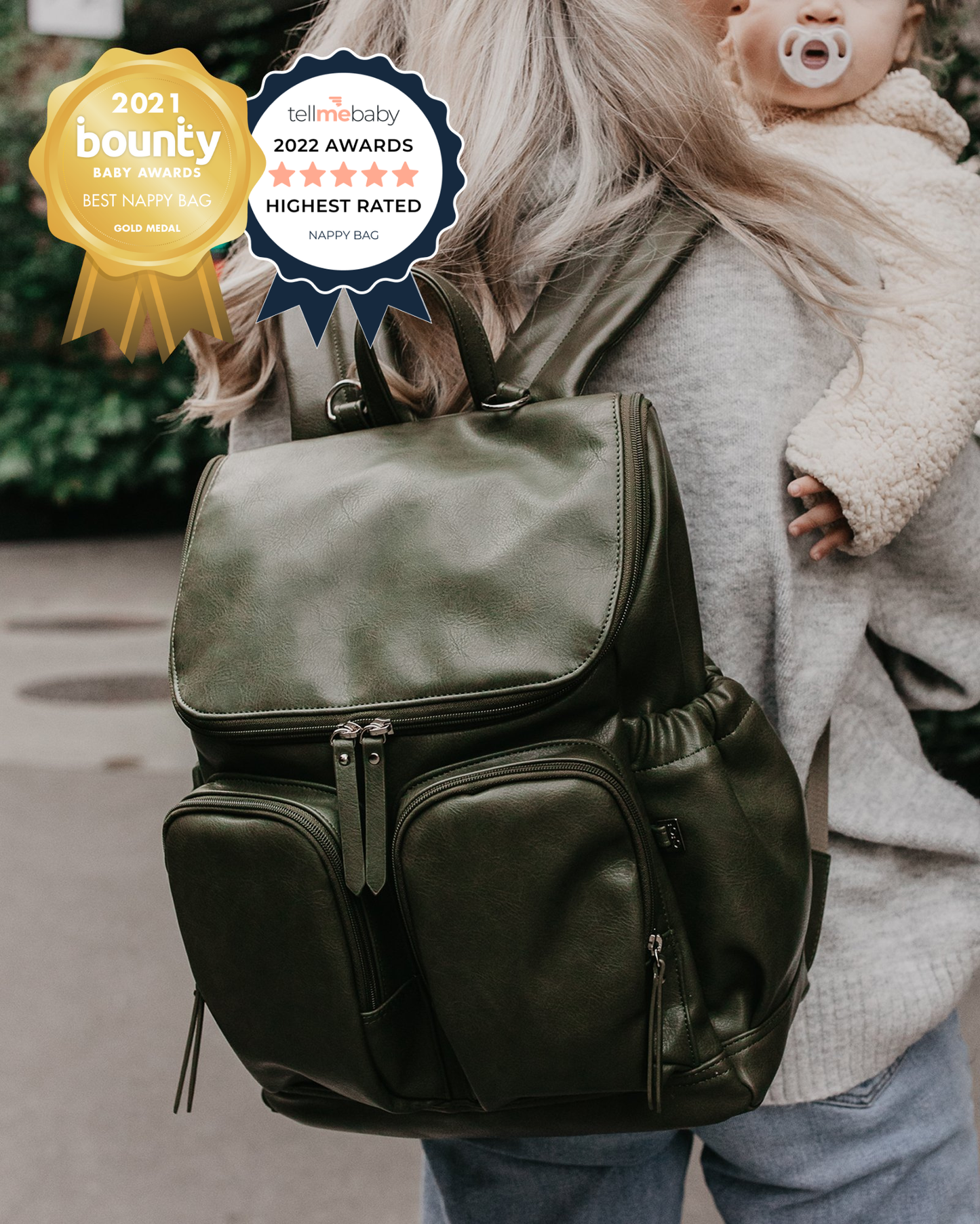 OiOi - Signature Nappy Backpack - Olive Vegan Leather